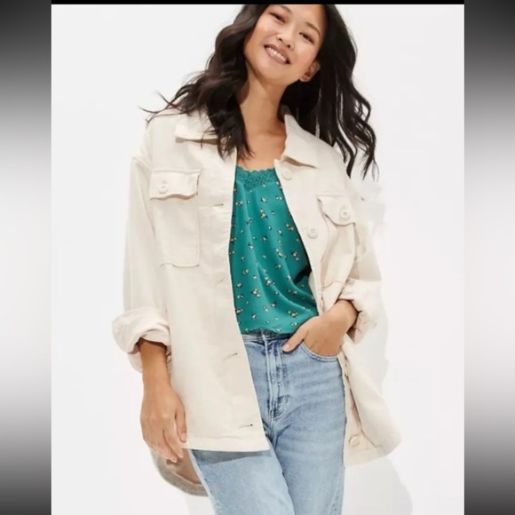 American Eagle Outfitters Jackets & Blazers - American Eagle Outfitters Cream Military Shacket Shirt Jacket Size XL NWT